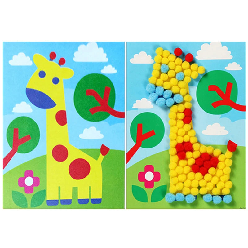 Children DIY Stickers Toys Button/Pompom/Diamond Early Education 3-6 Years Old Gifts TMZ