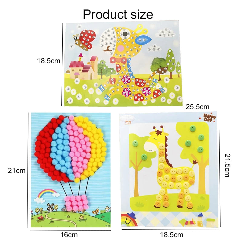 Children DIY Stickers Toys Button/Pompom/Diamond Early Education 3-6 Years Old Gifts TMZ