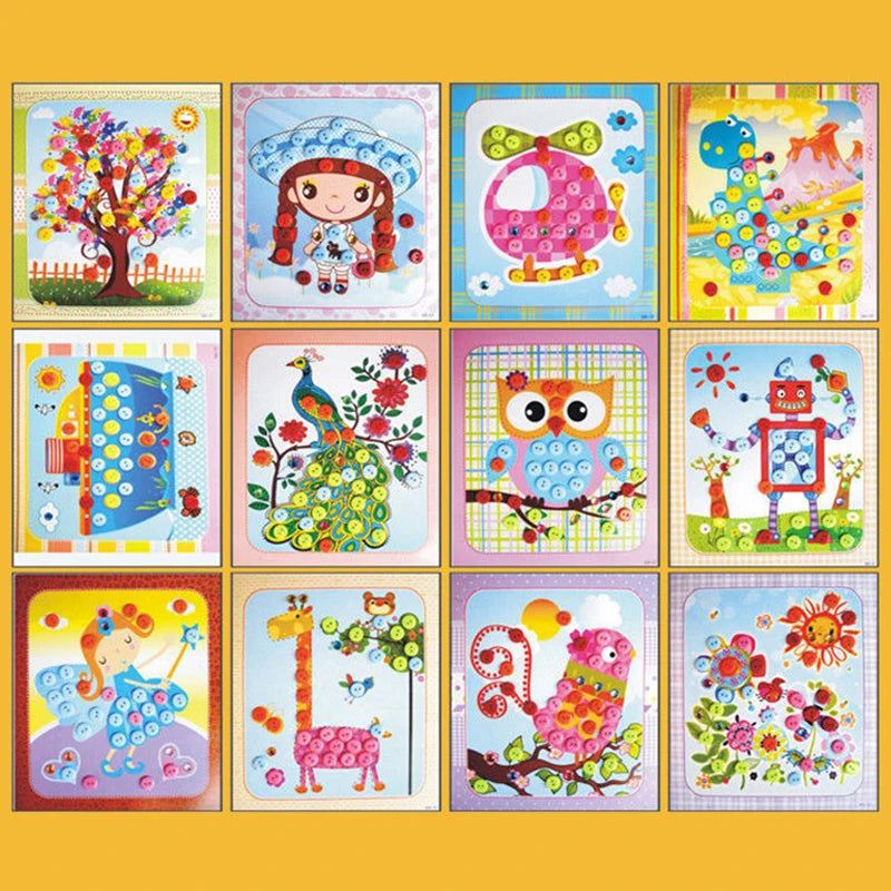 Children DIY Stickers Toys Button/Pompom/Diamond Early Education 3-6 Years Old Gifts TMZ