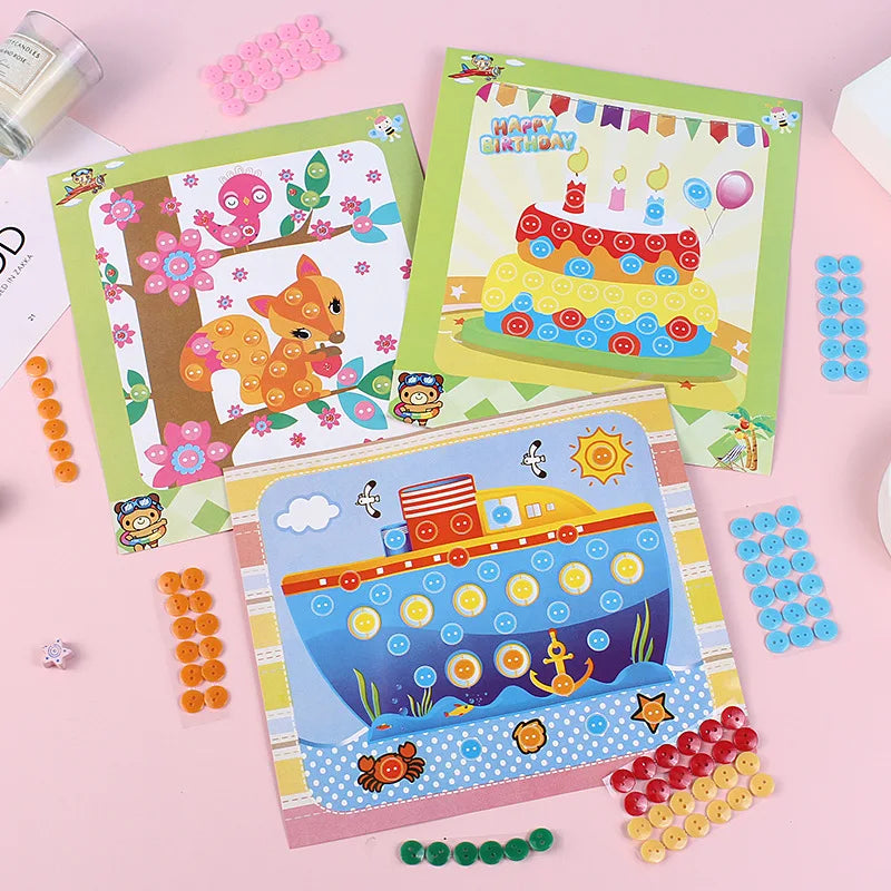 Children DIY Stickers Toys Button/Pompom/Diamond Early Education 3-6 Years Old Gifts TMZ