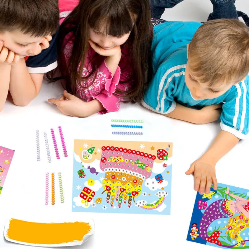 Children DIY Stickers Toys Button/Pompom/Diamond Early Education 3-6 Years Old Gifts TMZ