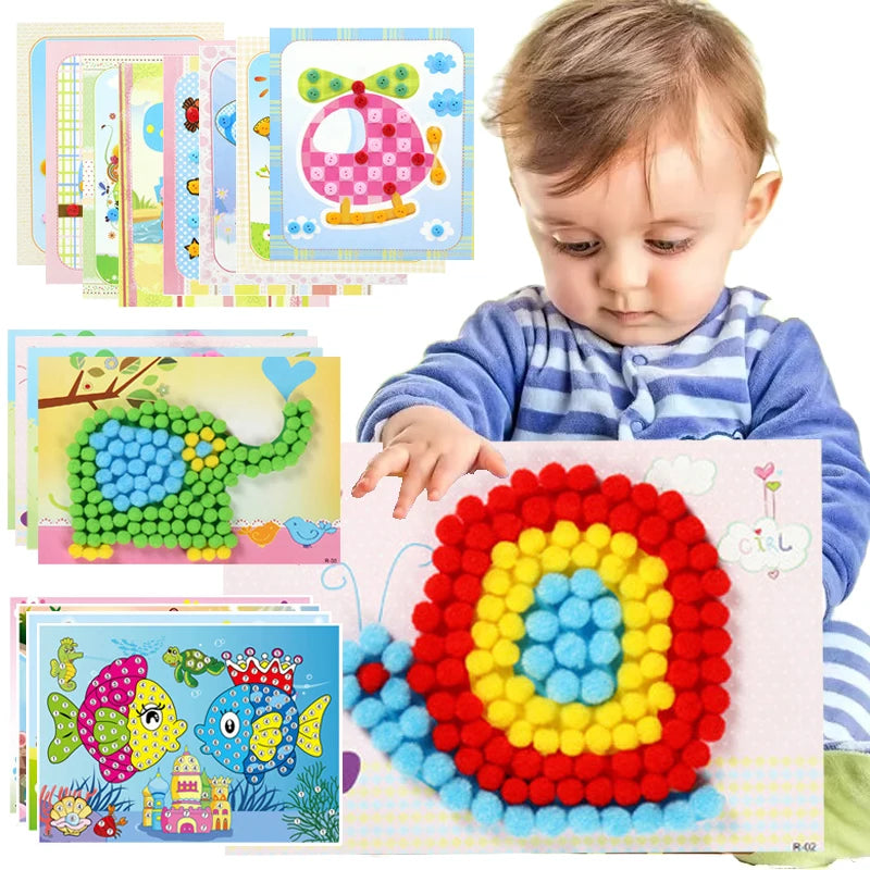 Children DIY Stickers Toys Button/Pompom/Diamond Early Education 3-6 Years Old Gifts TMZ